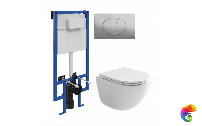 Комплект 3 в 1 Унитаз подвесной Ceramicanova Vogue CN4008T + Инсталляция STWORKI 510162 + Кнопка 230823 цвет матовый хром