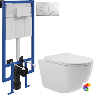 Комплект 3 в 1 Унитаз подвесной Aqueduto Ovo OVO0110 + Инсталляция STWORKI 510162 + Кнопка 230822 цвет глянцевый хром
