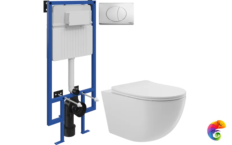 Комплект 3 в 1 Унитаз подвесной Aqueduto Ovo OVO0110 + Инсталляция STWORKI 510162 + Кнопка 230822 цвет глянцевый хром