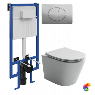 Комплект 3 в 1 Унитаз подвесной Ceramicanova Balearica Rimless CN6000MW + Инсталляция STWORKI 510162 + Кнопка 230823 цвет матовый хром