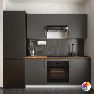 Кухонный гарнитур Domaci Болонья 180 см, фасад графит, ручка хром, столешница дуб вотан KUH-767407