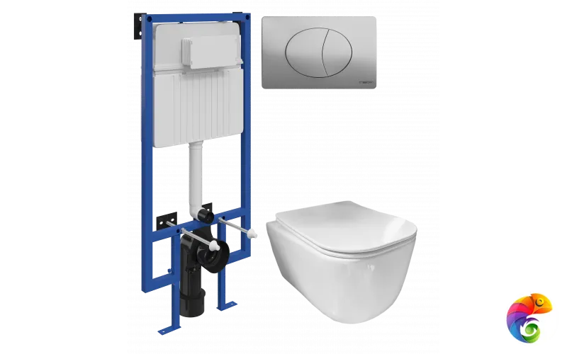 Комплект 3 в 1 Унитаз подвесной Ceramicanova Новый день (New day) CN3005 + Инсталляция STWORKI 510162 + Кнопка 230823 цвет матовый хром
