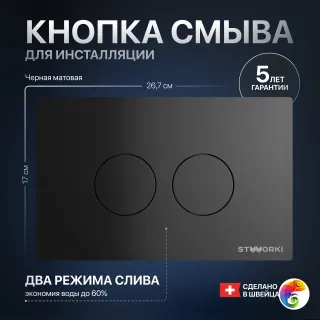 Кнопка смыва для унитаза STWORKI Хельсинки 500471 пластик, цвет матовый черный