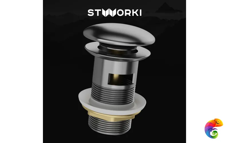Донный клапан для раковины STWORKI SW-001GB с переливом, вороненая сталь