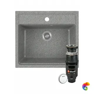 Комплект Мойка Domaci Бьелла DMC-06-309 56x50, темно-серая, искусственный мрамор + Измельчитель Bort Master Eco Control электрический, нержавеющая сталь