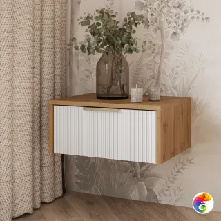 Прикроватная тумба DIWO Краснодар подвесная 45x35x20 белый, дуб вотан, ручка золото