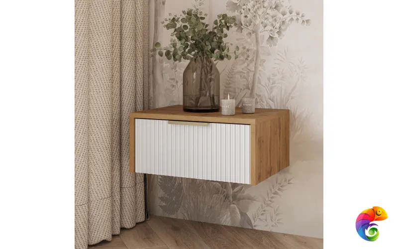 Прикроватная тумба DIWO Краснодар подвесная 45x35x20 белый, дуб вотан, ручка золото