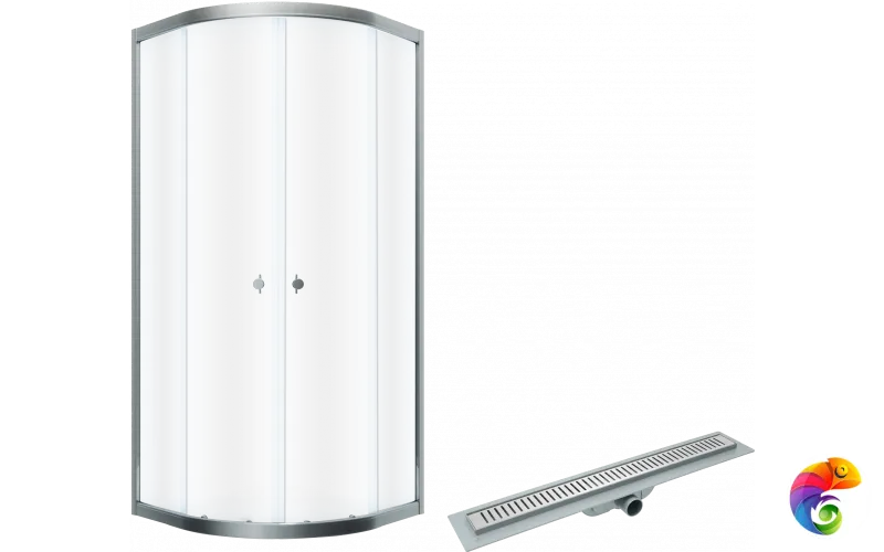 Комплект Душевой уголок DIWO Псков 90x90 профиль хром глянец + Лоток CK DRAIN AQPL10-60 Stick 60 см, с сухим затвором, из нержавеющей стали, с решеткой, прямоугольный