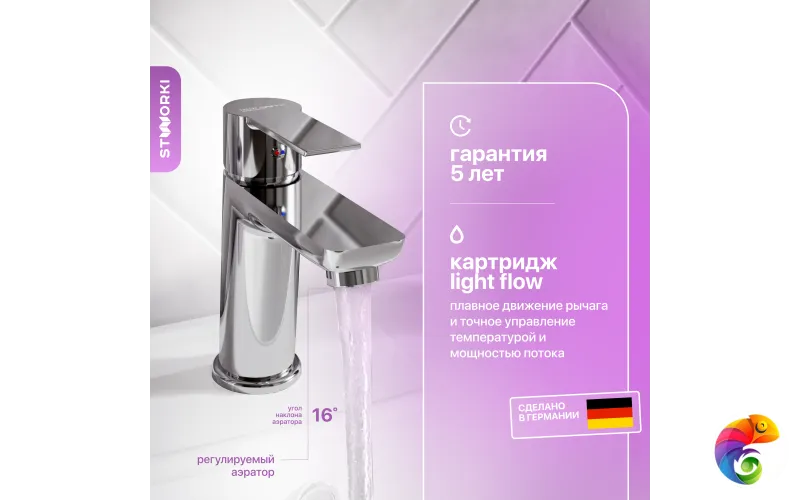 Смеситель для раковины STWORKI Хельсинки HFHS02100 хром