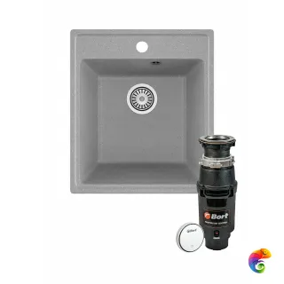 Комплект Мойка Domaci Палермо PR-425-003 42x48, серая, искусственный мрамор + Измельчитель Bort Master Eco Control электрический, нержавеющая сталь