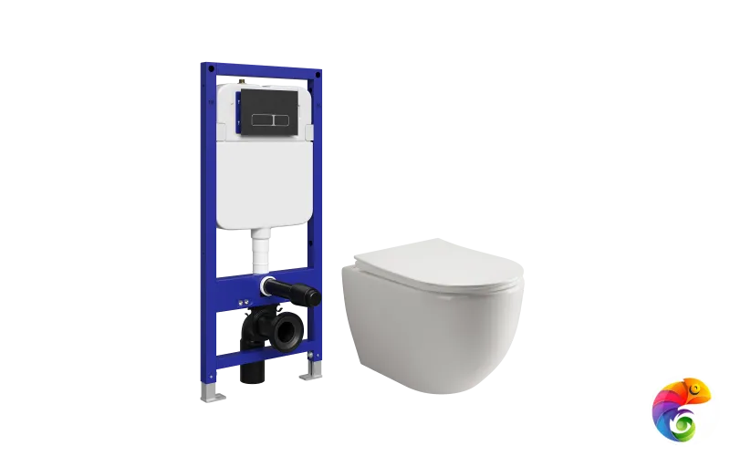 Комплект 4 в 1: Инсталляция STWORKI Кронборг S28500BK + Унитаз подвесной Ceramicanova Mia Rimless CN1805 + Комплект шумоизоляции + Кнопка матовая черная