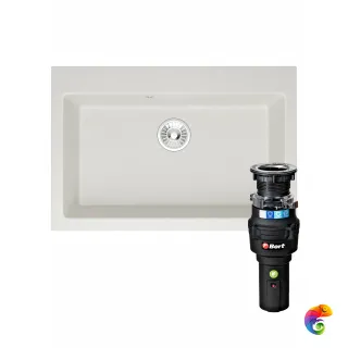 Комплект Мойка Domaci Болонья М-39-001 75x50, белая, искусственный мрамор + Измельчитель Bort Caiman 93418064 электрический, нержавеющая сталь