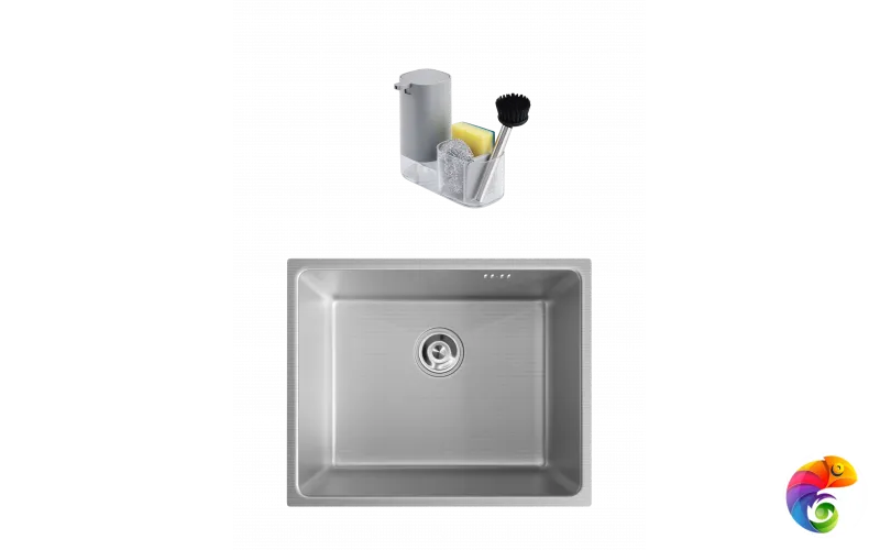 Мойка кухонная Domaci Равенна DMC-RV5444061S 54x44 см, с сифоном, сталь + Комплект аксессуаров Domaci Парма DMC-PR10GR матовый серый