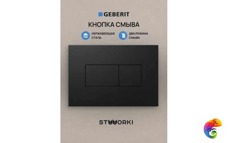 Кнопка смыва для инсталляции STWORKI S510000 / Geberit Duofix UP 320 111.300.00.5 STWORKI S51522BK нержавеющая сталь, цвет матовый черный
