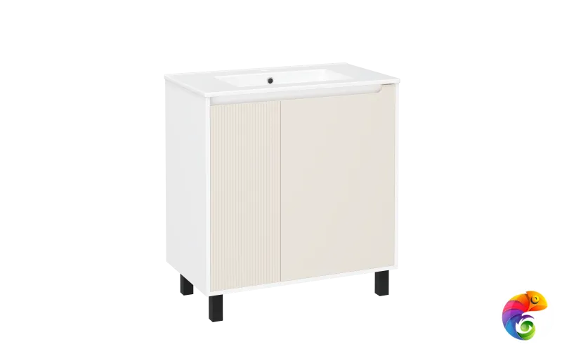 Тумба с раковиной STWORKI Мурманск 80 (FR1) напольная, с корзиной, крем
