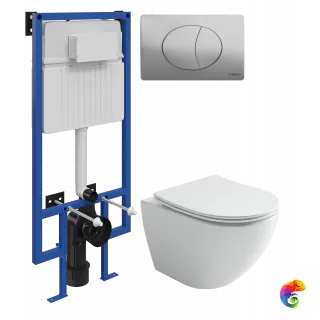 Комплект 3 в 1 Унитаз подвесной Ceramicanova Metropol CN4002T + Инсталляция STWORKI 510162 + Кнопка 230823 цвет матовый хром