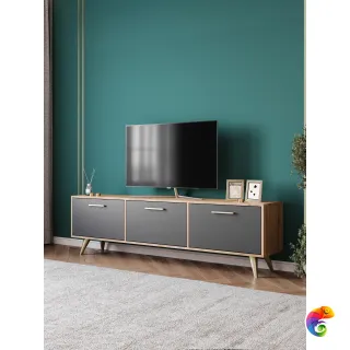 Тумба под телевизор DIWO Кострома 180х51х35 см дуб вотан, антрацит, ручка золото, ножка золото