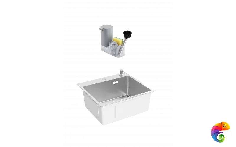 Мойка кухонная Domaci Равенна DMC-RV5045202S 50x45 см, с дозатором и сифоном, сталь + Комплект аксессуаров для кухни 5 в 1 Domaci Парма DMC-PR10G