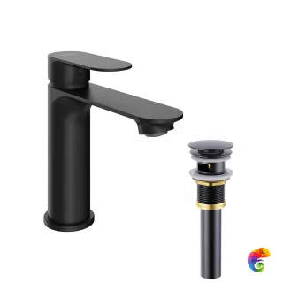 Смеситель для раковины STWORKI Вестфолл S08010BK + Донный клапан SW-001BK, матовый черный