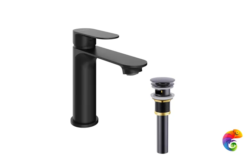 Смеситель для раковины STWORKI Вестфолл S08010BK + Донный клапан SW-001BK, матовый черный