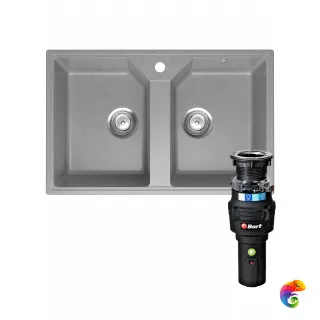 Комплект Мойка Domaci Палермо PR-770-003 77x49, серая, искусственный мрамор + Измельчитель Bort Caiman 93418064 электрический, нержавеющая сталь