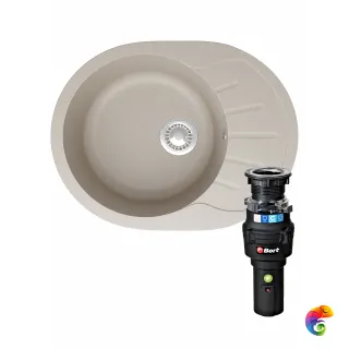 Комплект Мойка Domaci Болонья М-10-003 57x44, бежевая, искусственный мрамор + Измельчитель Bort Caiman 93418064 электрический, нержавеющая сталь