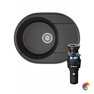 Комплект Мойка Domaci Палермо PR-610-004 61x47, черная, искусственный мрамор + Измельчитель Bort Caiman 93418064 электрический, нержавеющая сталь