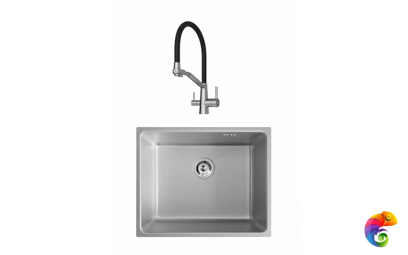 Комплект Мойка Domaci Равенна DMC-RV50202S, 50x50 см, с дозатором и сифоном, сталь + Смеситель Ливорно D5693S, сталь