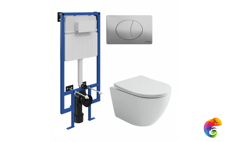 Комплект 3 в 1 Унитаз подвесной Ceramicanova Uno CN11001T + Инсталляция STWORKI 510162 + Кнопка 230823 цвет матовый хром