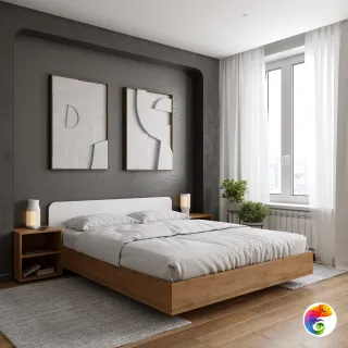 Спальный гарнитур DIWO Кострома 2 160x200 с прикроватными тумбами, матрасом анатомический, беспружинный, дуб вотан, белый