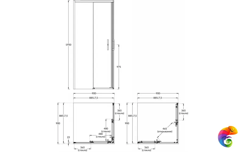 VE.90.SSD.CR Душевой уголок VETRO, раздвижной, квадратный, 90х90х195, хром