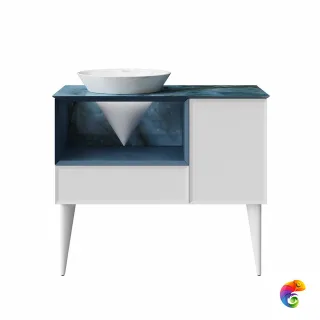 CO.97\GEN Тумба CONO 97 см, ящик, дверца и откр полка с LED, белый мат+дженциана