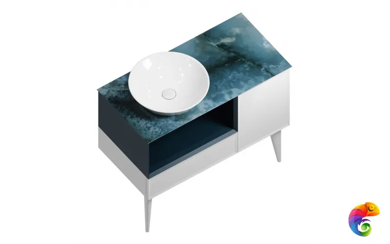 CO.97\GEN Тумба CONO 97 см, ящик, дверца и откр полка с LED, белый мат+дженциана