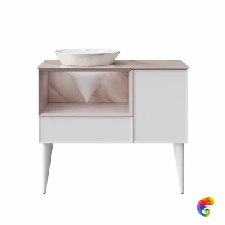 CO.97\MAL Тумба CONO 97 см, ящик, дверца и откр полка с LED, белый мат+мальва