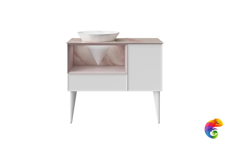 CO.97\MAL Тумба CONO 97 см, ящик, дверца и откр полка с LED, белый мат+мальва