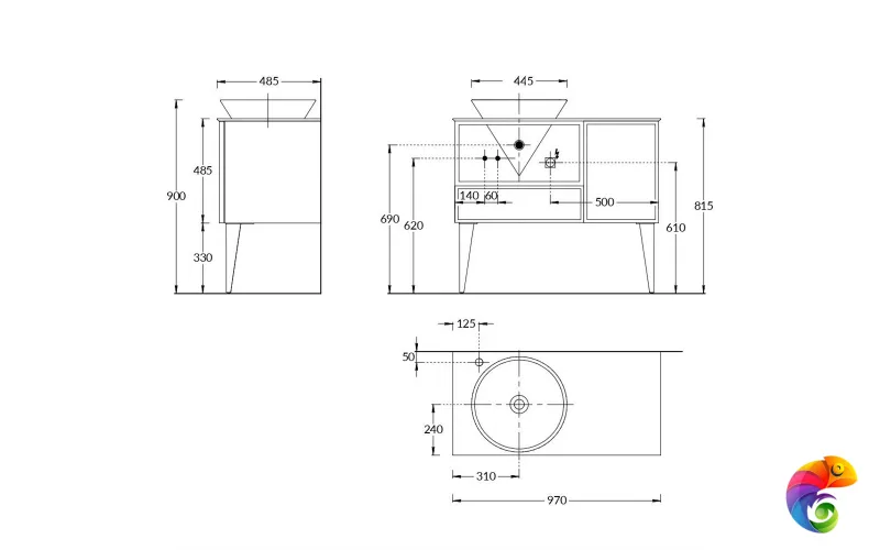 CO.97\MAL Тумба CONO 97 см, ящик, дверца и откр полка с LED, белый мат+мальва
