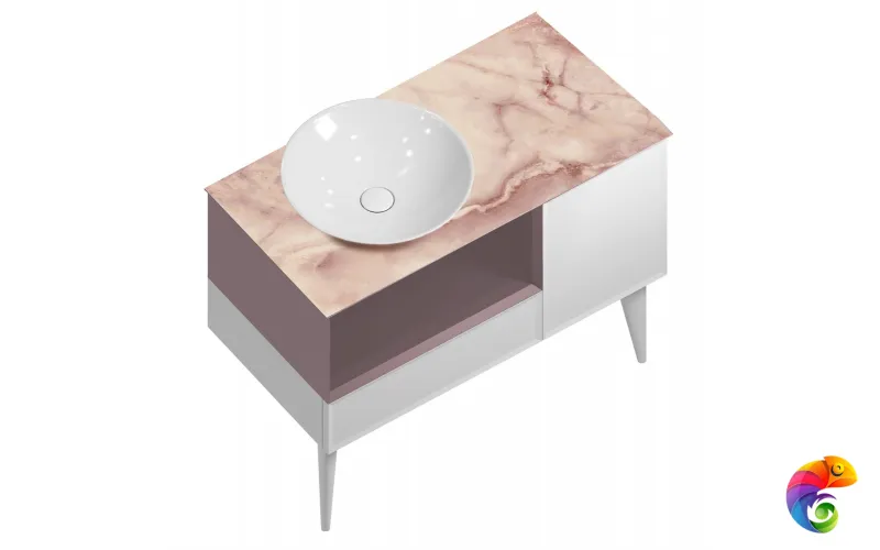 CO.97\MAL Тумба CONO 97 см, ящик, дверца и откр полка с LED, белый мат+мальва