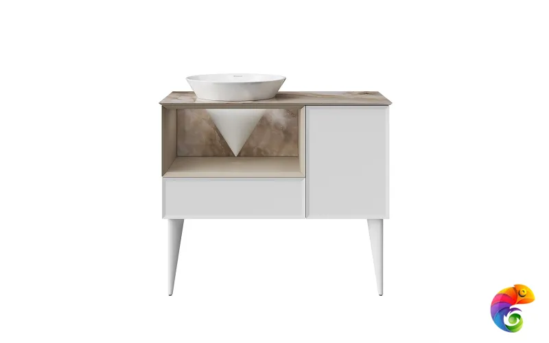 CO.97\LIM Тумба CONO 97 см, ящик, дверца и откр полка с LED, белый мат+лимо