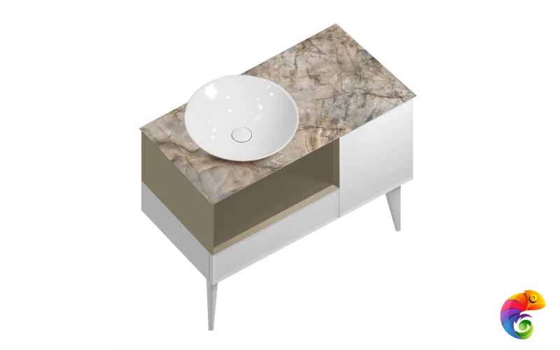 CO.97\LIM Тумба CONO 97 см, ящик, дверца и откр полка с LED, белый мат+лимо