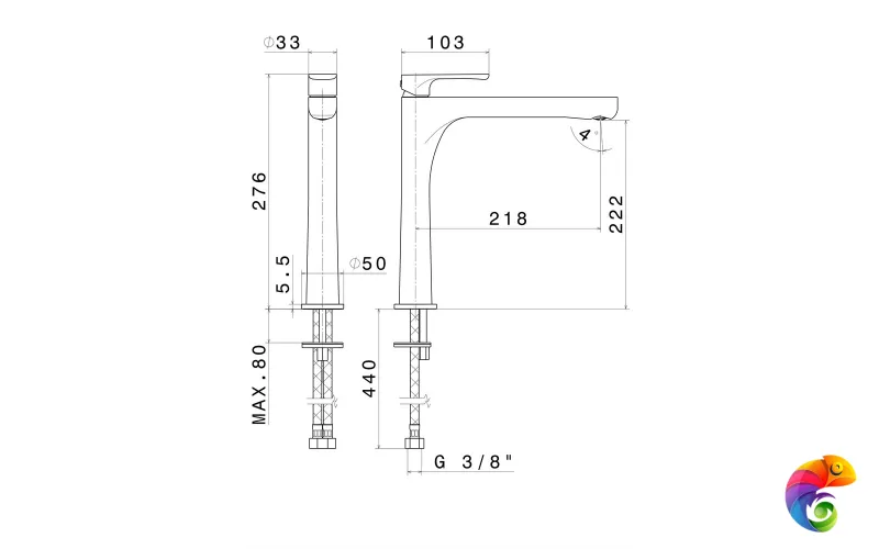 69415KM.01.093 Однорычажный смеситель для раковины OLE высокий без донного клапана матовый чёрный