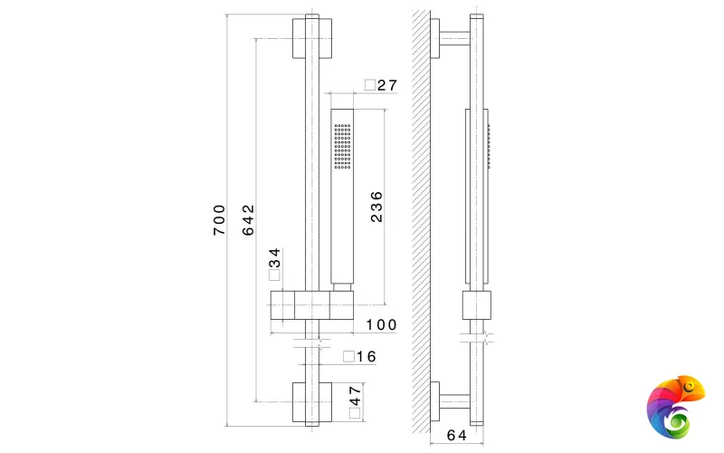 62056KM.01.093 Душевая стойка длиной 150 см без выхода для подачи воды матовый черный