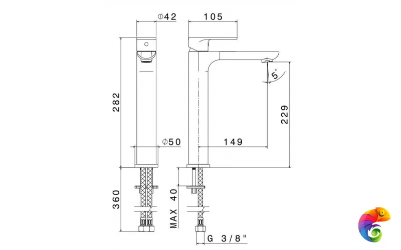 69315KM.21.018 Однорычажный смеситель для раковины PIANO, высокий, без донного клапана. цв. хром