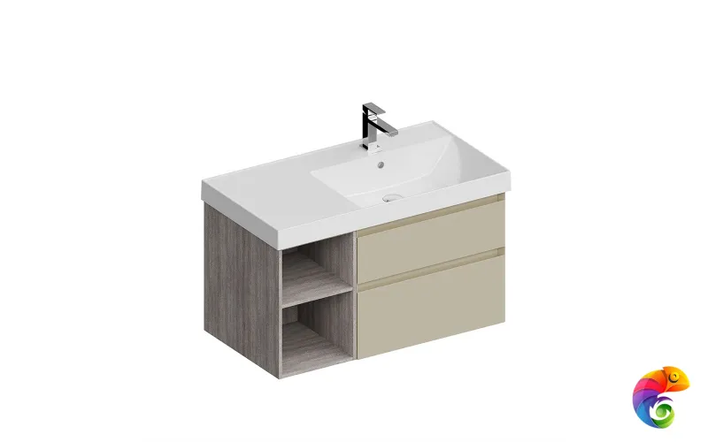 CUB.90Rh/LIM Тумба CUBO правая подвесная с ящиками 90, лимо матовая-древесная