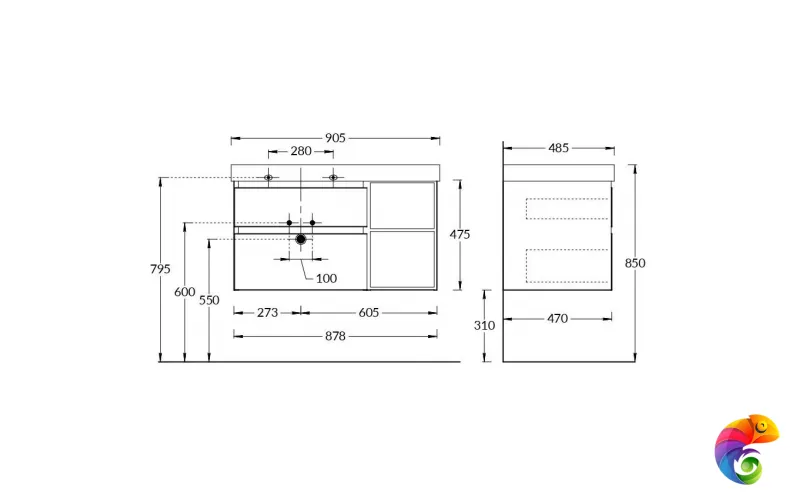 CUB.90Lh/WHT.M Тумба CUBO левая подвесная с ящиками 90, белая матовая