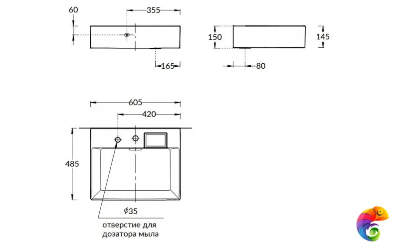 LO.wb.60.2 Раковина LOGICA мебельная\подвесная с двумя отверстиями 60, белая глянцевая