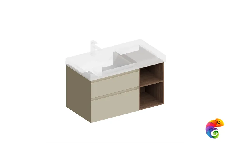 CUB.90.2Lh/LIM.N Тумба CUBO левая подвесная с ящиками 90, лимо матовая- структ.орех