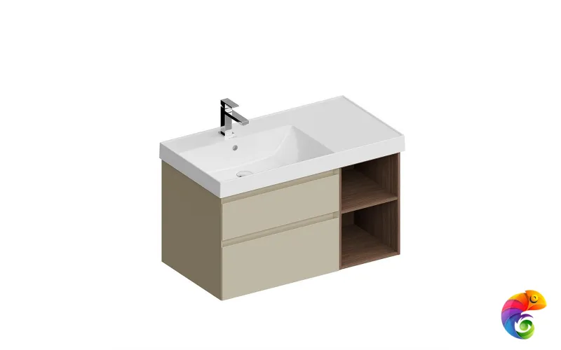 CUB.90.2Lh/LIM.N Тумба CUBO левая подвесная с ящиками 90, лимо матовая- структ.орех