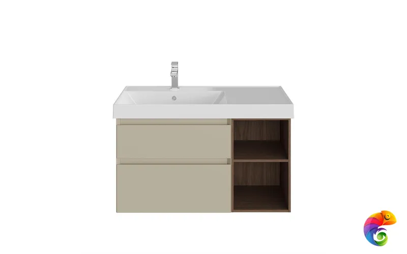 CUB.90.2Lh/LIM.N Тумба CUBO левая подвесная с ящиками 90, лимо матовая- структ.орех