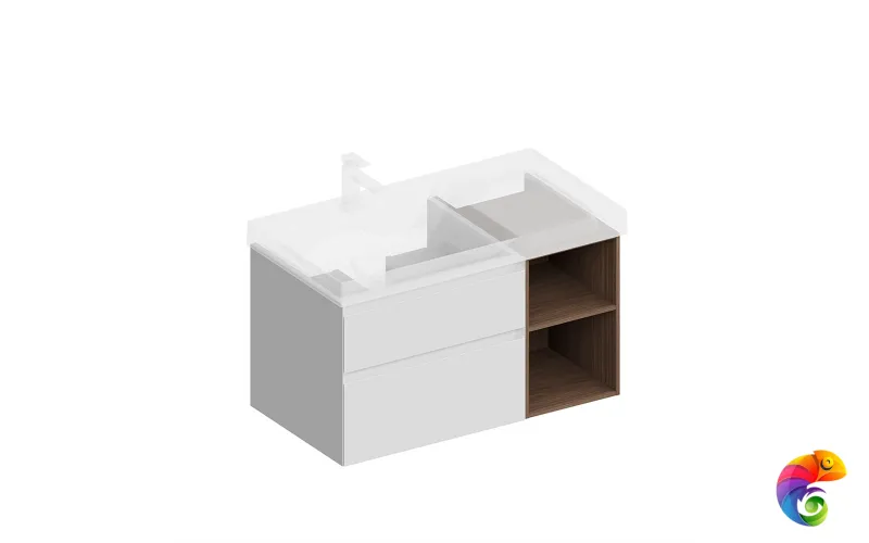 CUB.90.2Lh/WHTM.N Тумба CUBO левая подвесная с ящиками 90, белая матовая-структ.орех