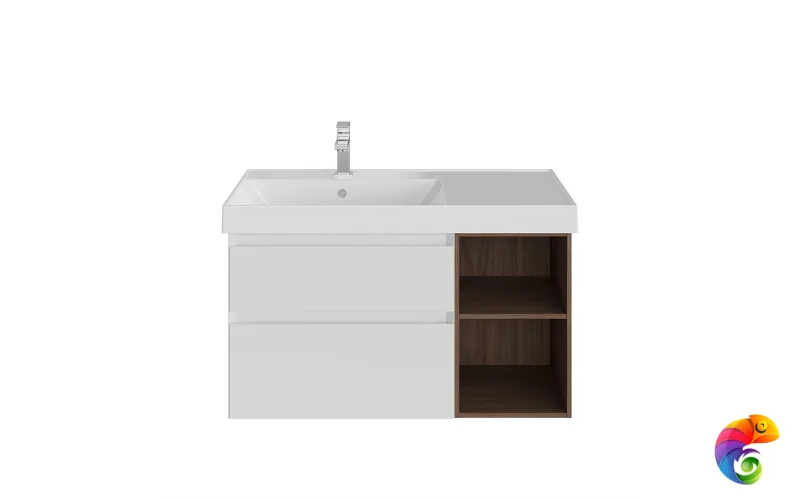 CUB.90.2Lh/WHTM.N Тумба CUBO левая подвесная с ящиками 90, белая матовая-структ.орех